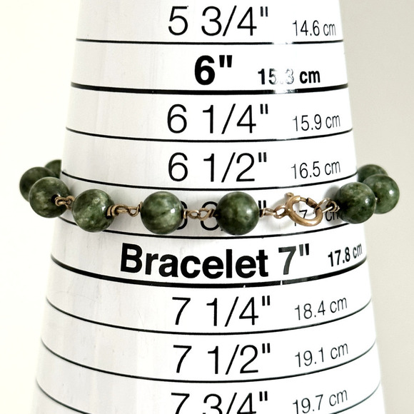 Vintage 14K Solid Yellow Gold Genuine Nephrite Jade Bead Ball Bracelet 6.75" - Picture 11 of 13